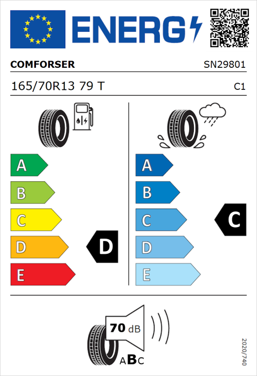 Tyre Label for Comforser CF610 165/70R13 79T