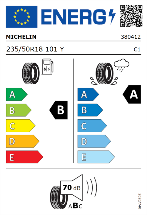 Tyre Label for Michelin Primacy 4 235/50R18 101Y