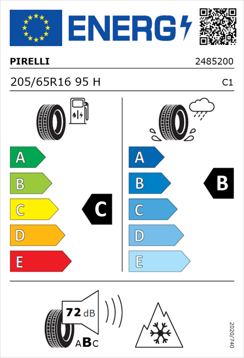 Tyre Label for Pirelli Winter Sottozero 3 205/65R16 95H