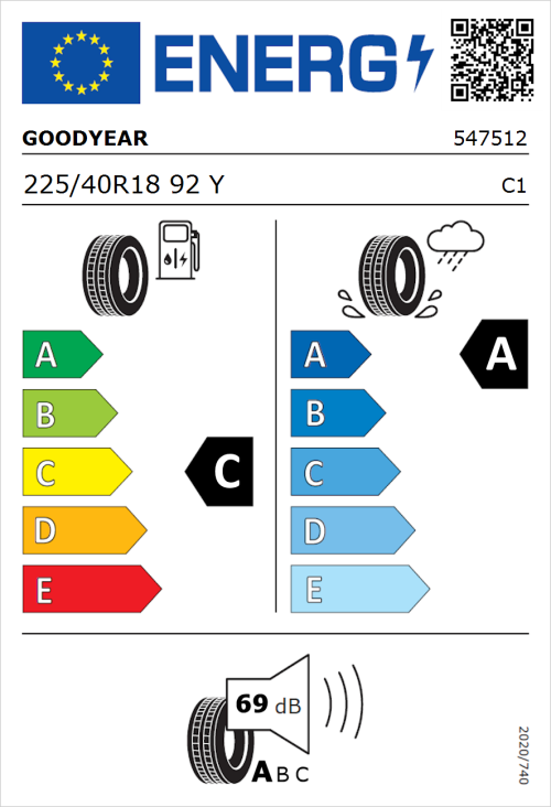Tyre Label for Goodyear Eagle F1 SuperSport 225/40R18 92Y