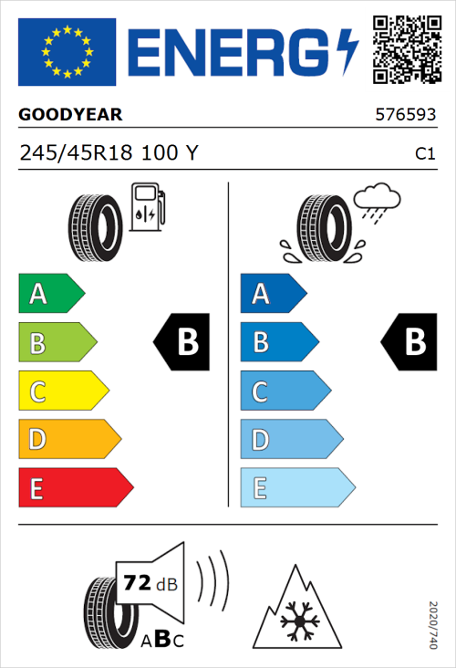 Tyre Label for Goodyear Vector 4Seasons Gen-3 245/45R18 100Y
