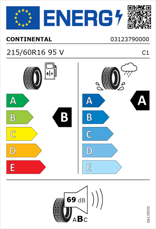 Tyre Label for Continental UltraContact 6 215/60R16 95V