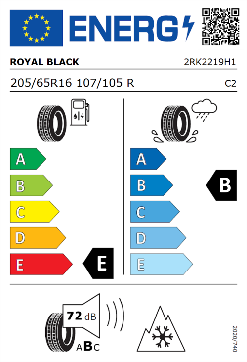 Tyre Label for Royal Black Winter Van 205/65R16 107/105R