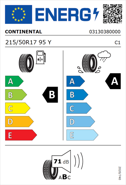 Tyre Label for Continental Premium Contact 7 215/50R17 95Y