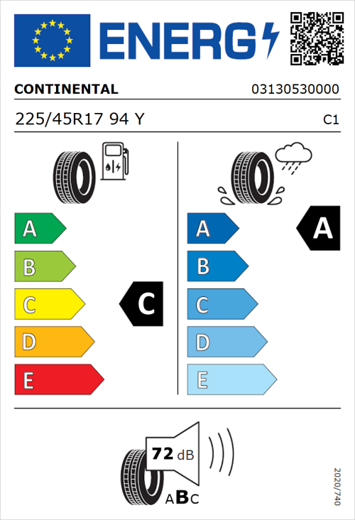Tyre Label for Continental Premium Contact 7 225/45R17 94Y