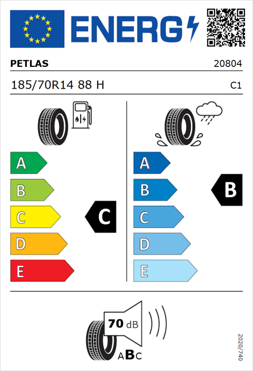 Tyre Label for Petlas Imperium PT515 185/70R14 88H