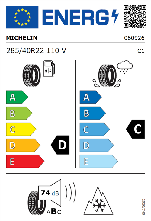 Tyre Label for Michelin Pilot Alpin 5 SUV 285/40R22 110V