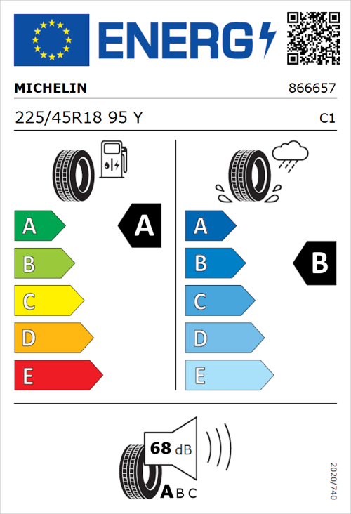 Tyre Label for Michelin Primacy 4 225/45R18 95Y