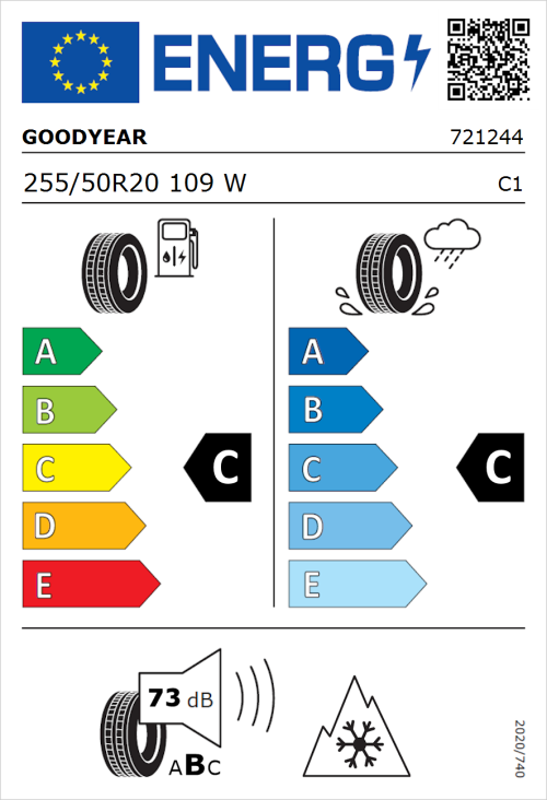 Tyre Label for Goodyear Vector 4Seasons Gen-3 255/50R20 109W