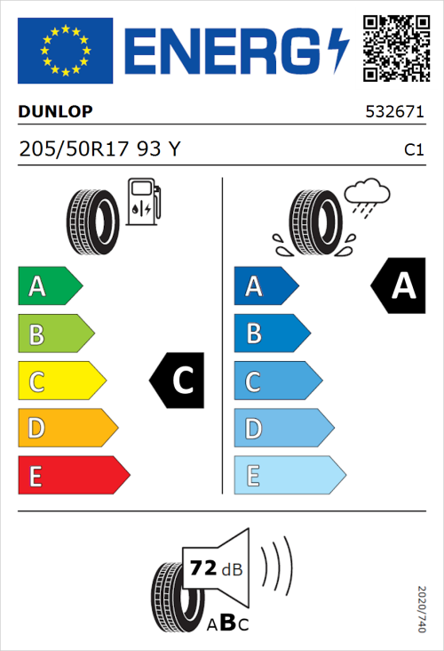 Tyre Label for Dunlop SP Sport Maxx RT 2 205/50R17 93Y